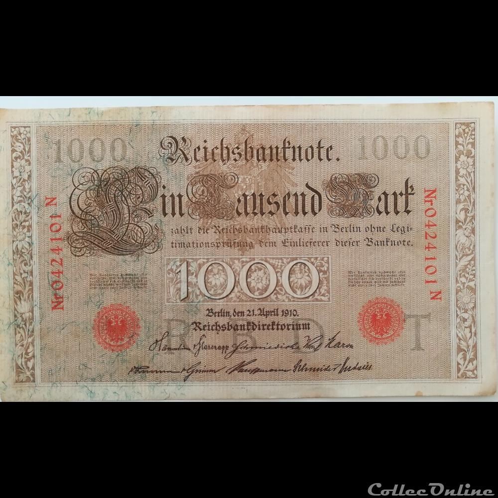 1000 Reichmarks 21 avril 1910 billet allemagne de necessite 1000 reichmarks 21 avril 1910