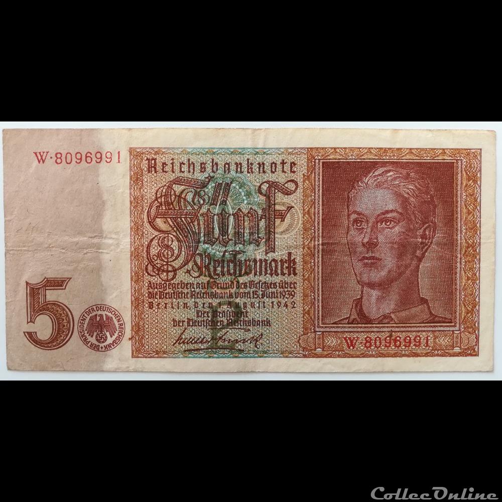 billet allemagne assignat 5 reichmarks iii reich 1942