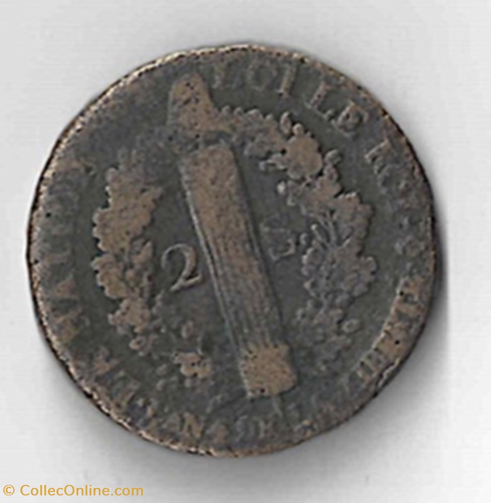 Louis XVI, 2 sols dits "au faisceau", type François monnaie france moderne louis xvi 2 sols dits au faisceau type francois