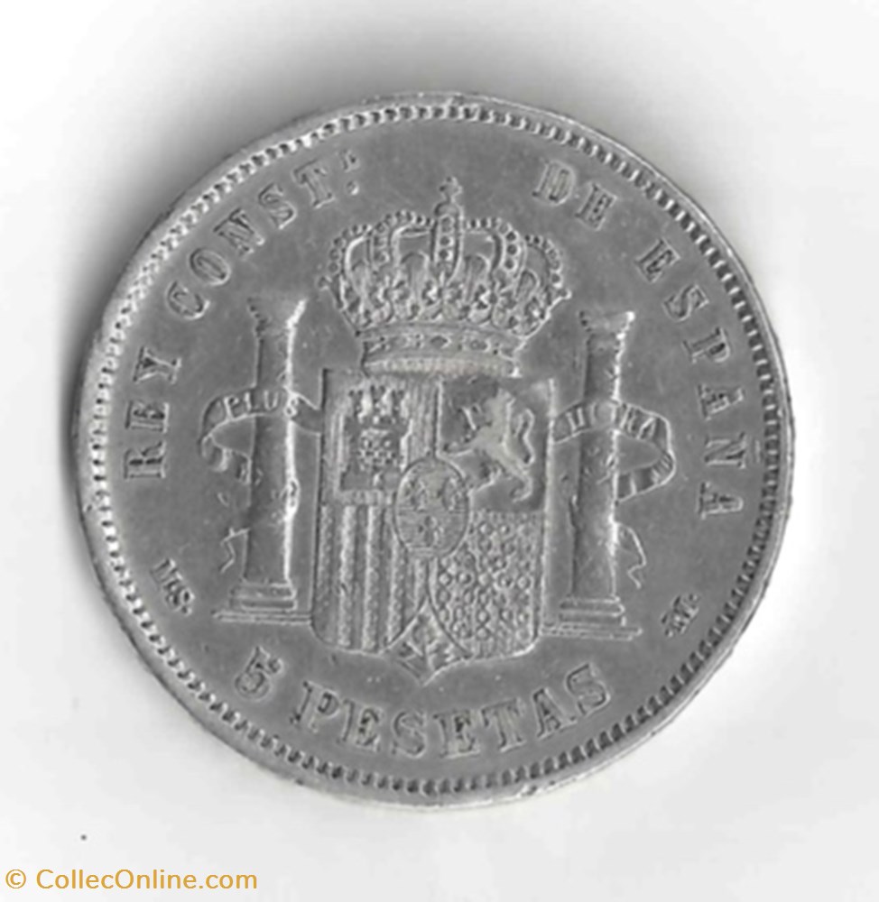 Alfonso XII, 5 Pesetas monnaie monde espagne alfonso xii 5 pesetas