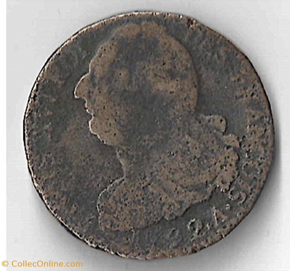 Louis XVI, 2 sols dits "au faisceau", type François monnaie france moderne louis xvi 2 sols dits au faisceau type francois