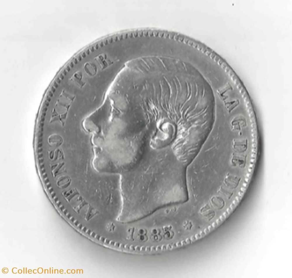 Alfonso XII, 5 Pesetas monnaie monde espagne alfonso xii 5 pesetas