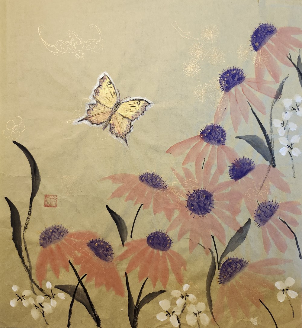 Cone flowers and butterfly art antiquities cone flowers and butterfly