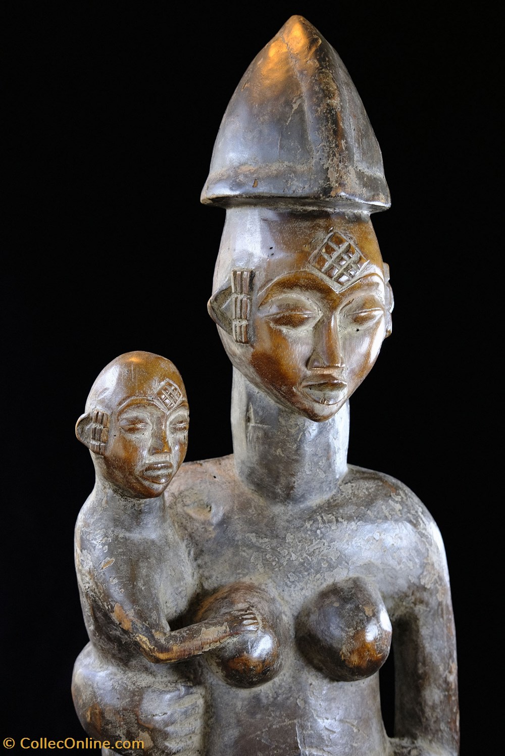 Grande statue de maternité - Punu Lumbo art antiquites africain statuettes grande statue de maternite punu lumbo