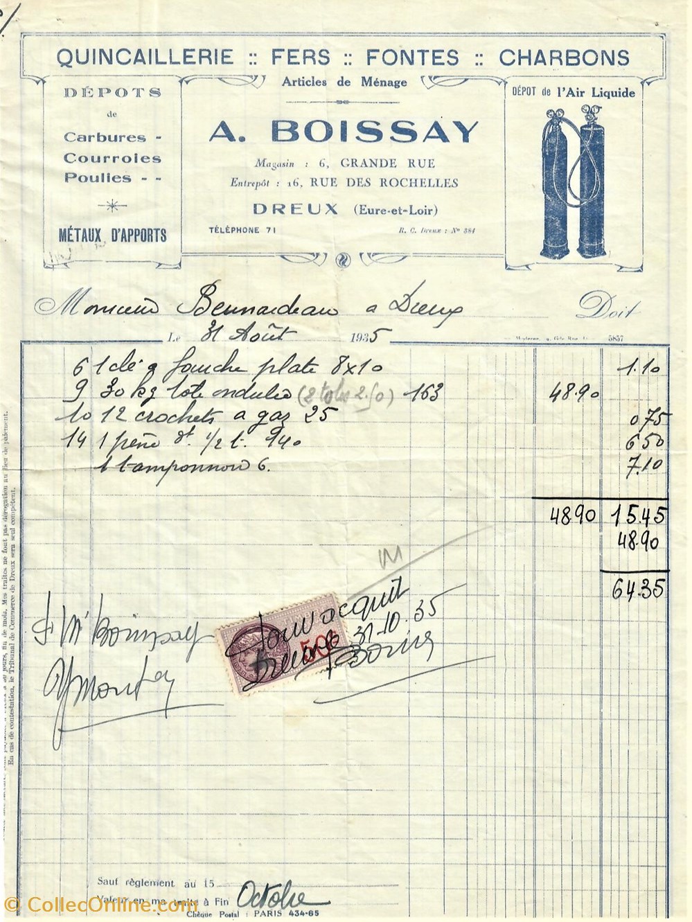 Établissements Boissay documents anciens factures commerciaux etablissements boissay