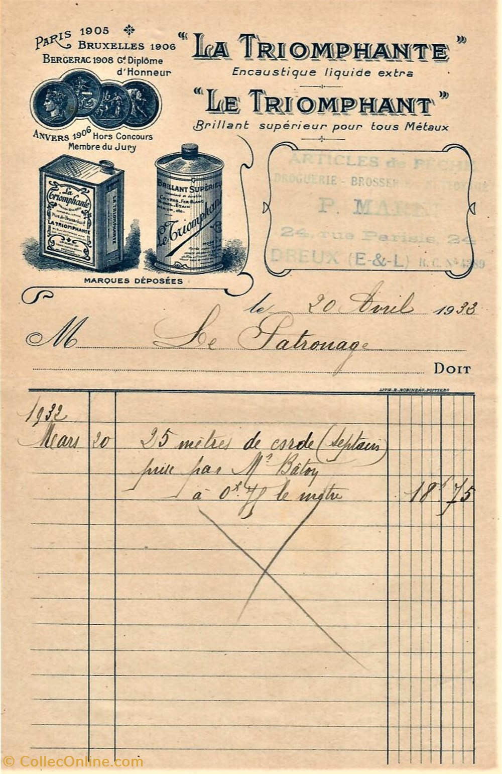Droguerie - Brosserie P. Marin documents anciens factures commerciaux droguerie brosserie p marin