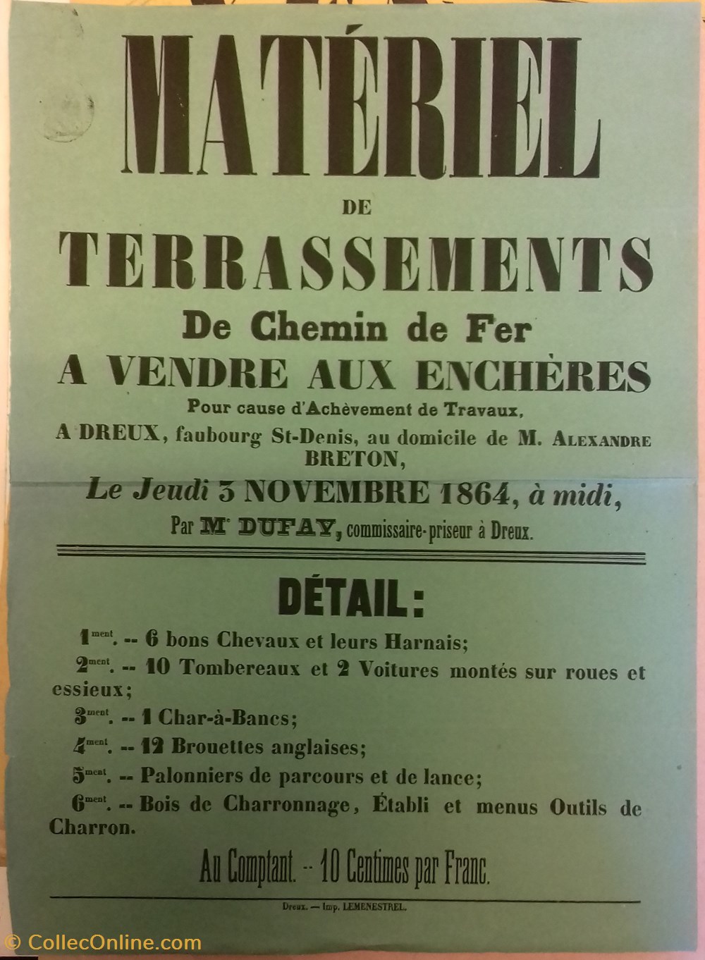 Vente de matériel de terrassements de chemin de fer documents anciens affiches institutionnelle vente de materiel de terrassements de chemin de fer