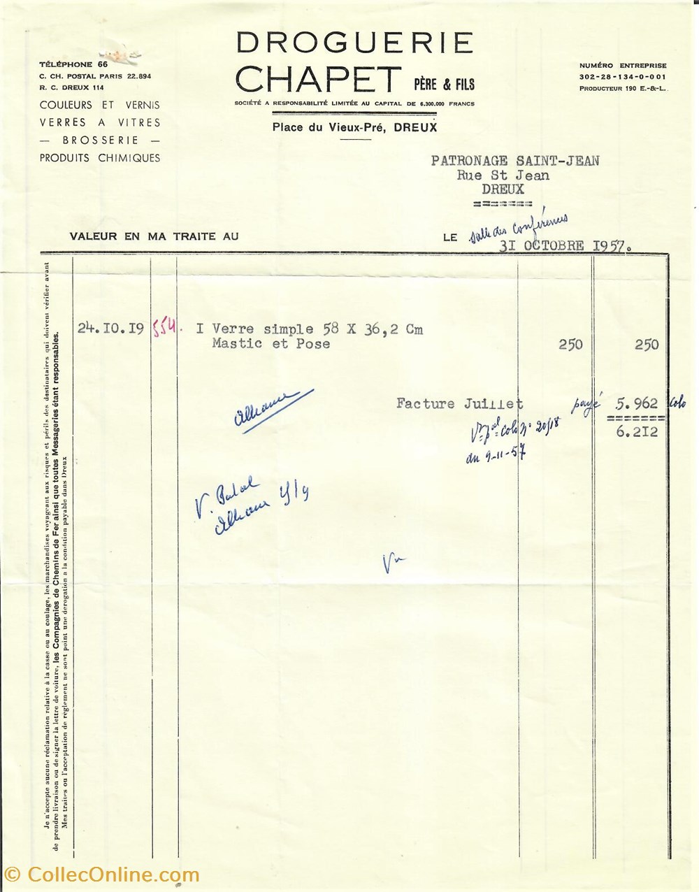 documents anciens factures commerciaux droguerie chapet