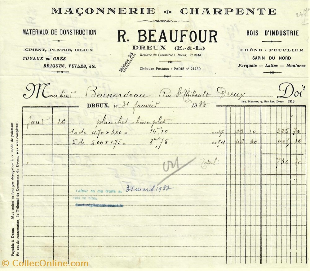 documents anciens factures commerciaux maconnerie r beaufour