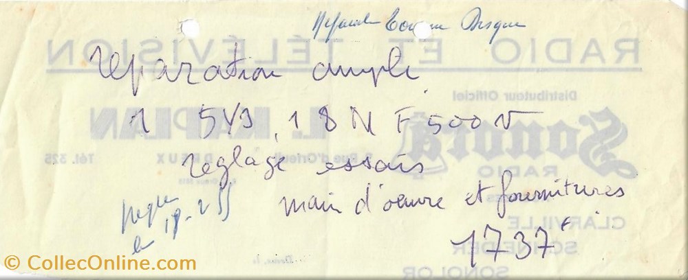 Radio et Télévision L. Kaplan documents anciens factures commerciaux radio et television l kaplan