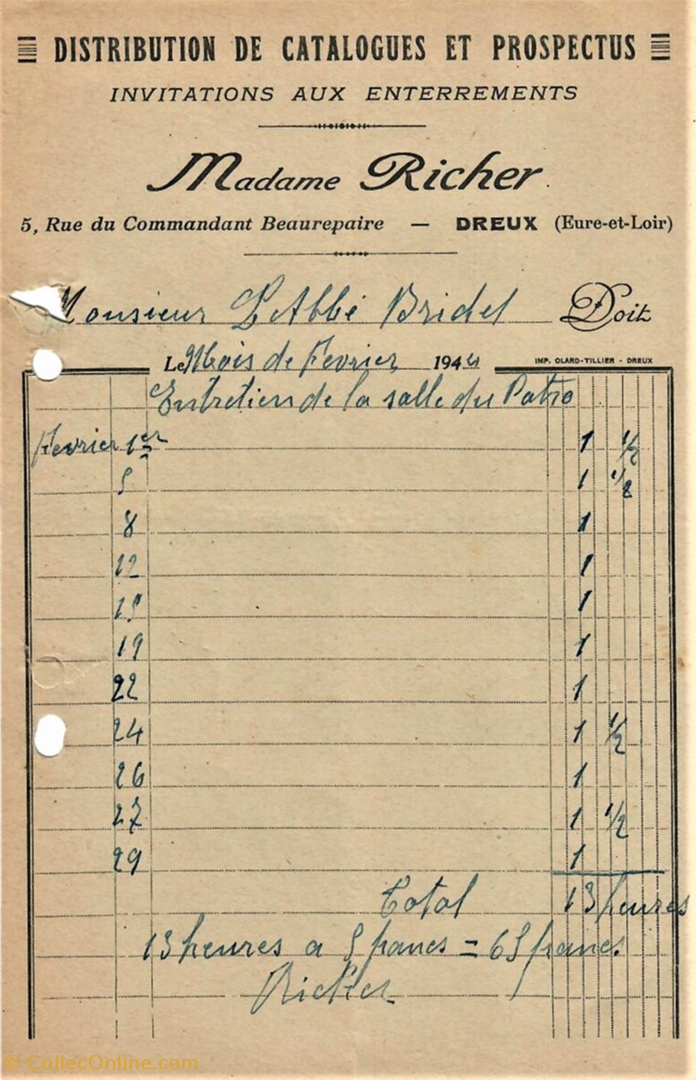 Distribution de Catalogues et Prospectus Madame Richer documents anciens factures commerciaux distribution de catalogues et prospectus madame richer
