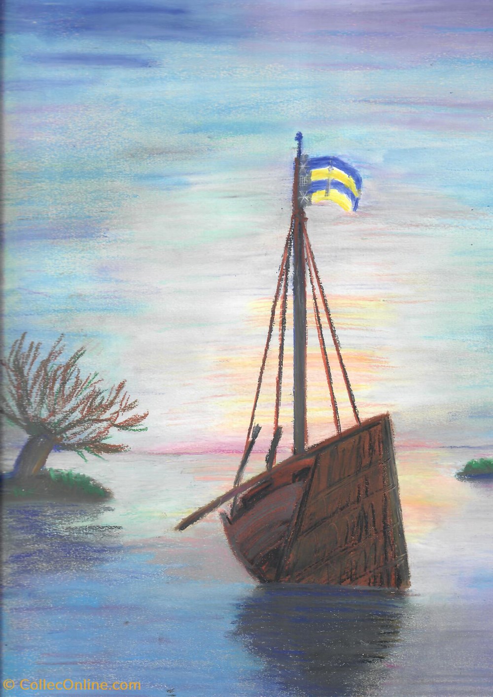 Gabarre Saint-Thibault sur le plan d'eau d'Ecluzelles art antiquites peintures dessins gabarre saint thibault sur le plan eau ecluzelles