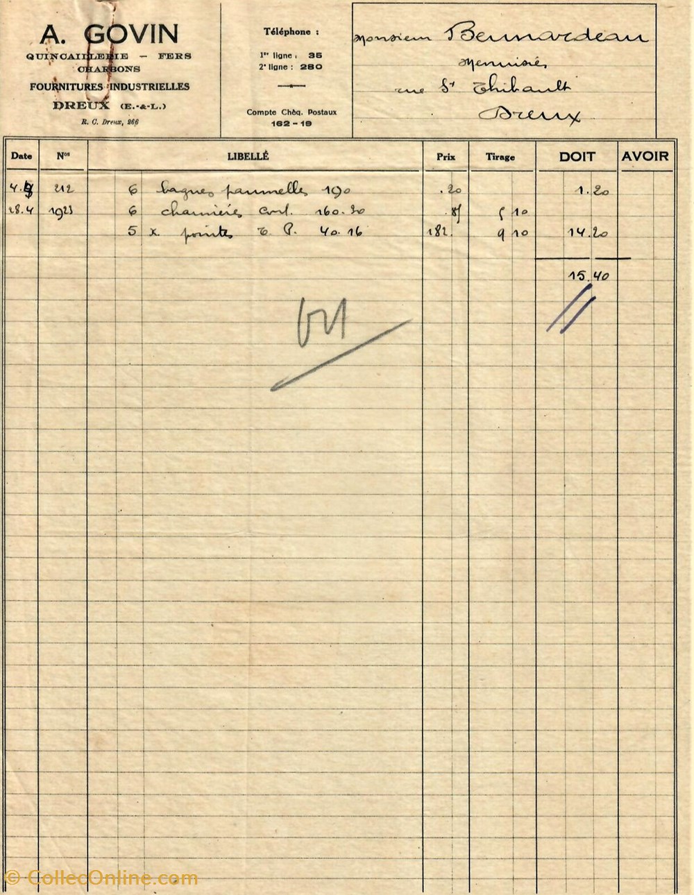 Quincaillerie A. Govin documents anciens factures commerciaux quincaillerie a govin