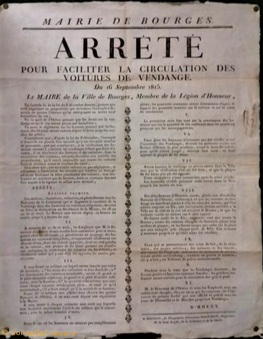 documents anciens decrets lois arrete pour faciliter la circulation des voitures de vendange