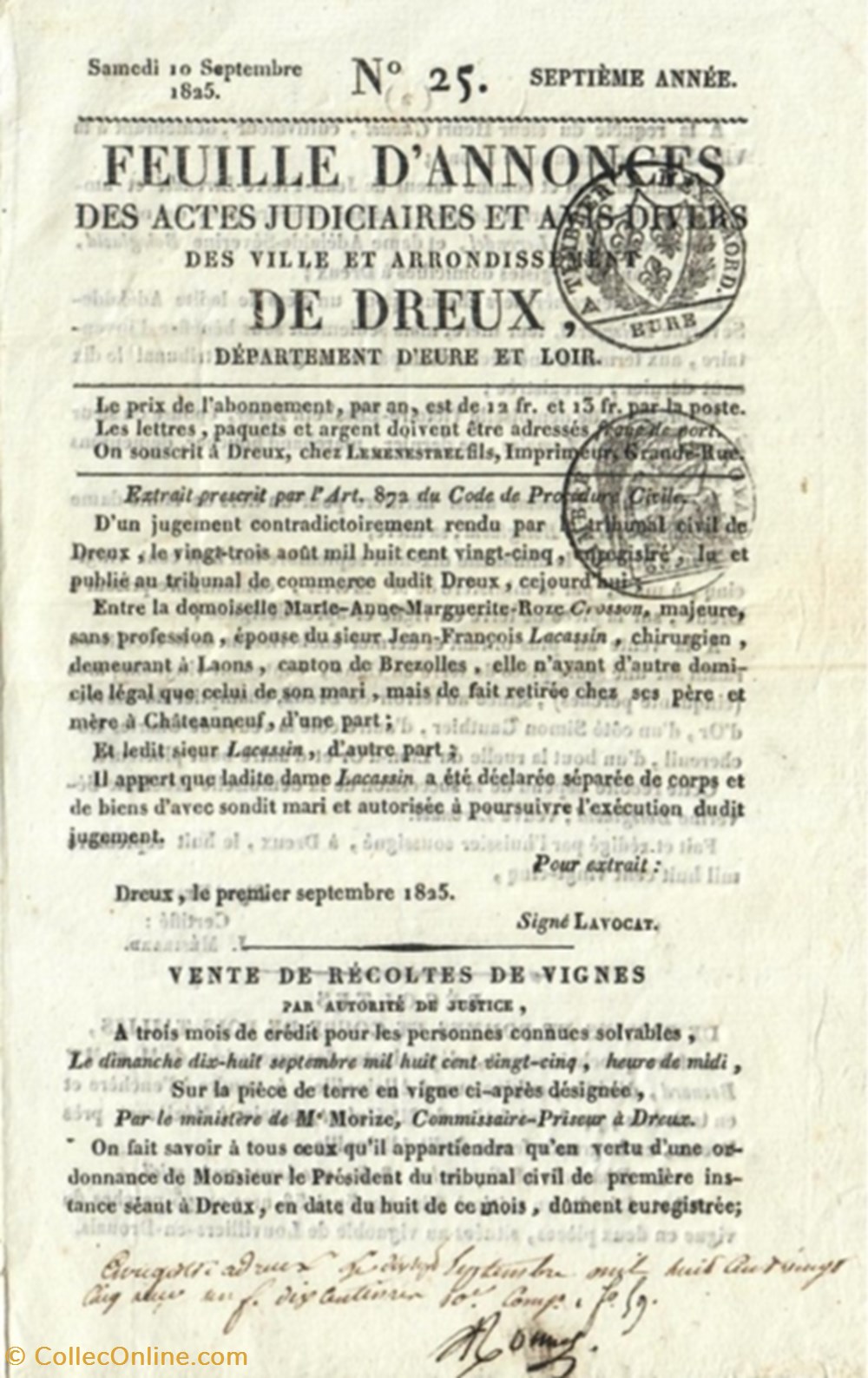 Feuilles d'annonces des actes judiciaires et avis divers des villes et arrondissement de Dreux documents anciens decrets lois feuilles annonces des actes judiciaires et avis divers des villes et arrondissement de dreux