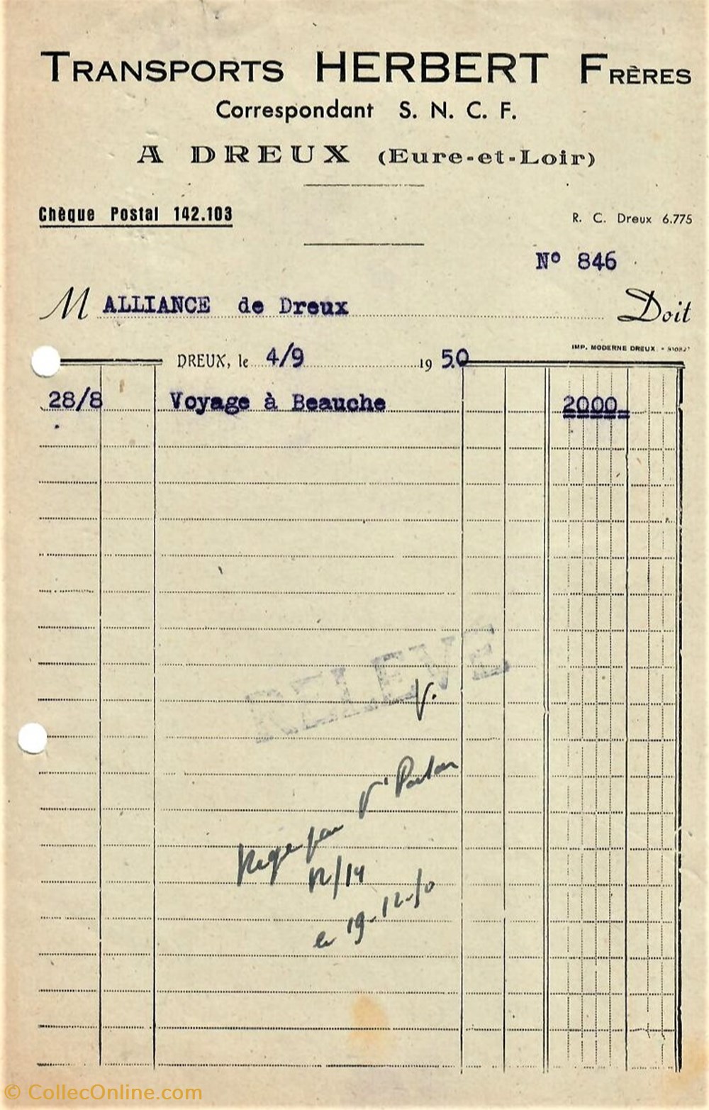 Transports Herbert Frères documents anciens factures commerciaux transports herbert freres