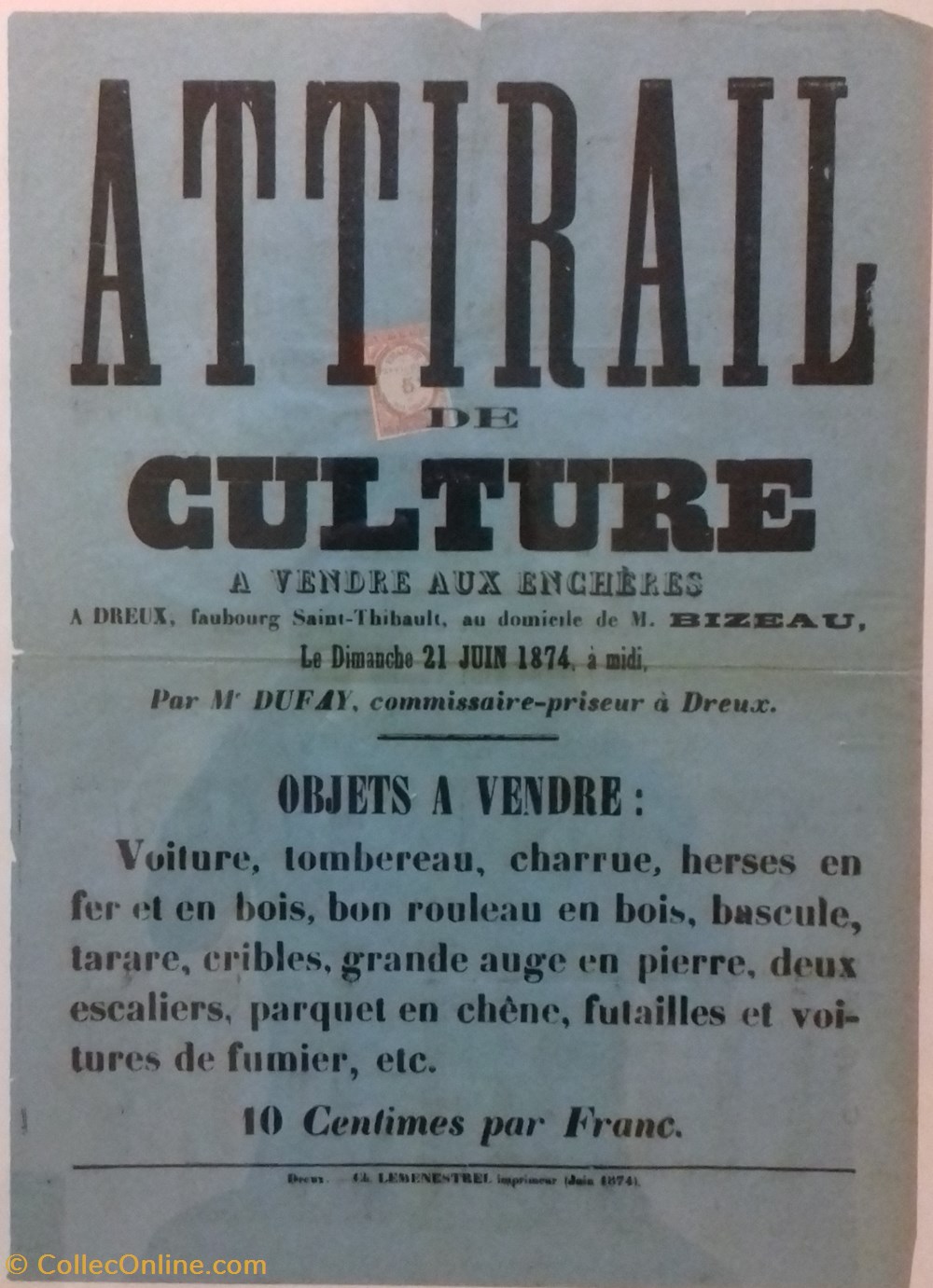 Vente d'attirail de culture documents anciens affiches institutionnelle vente attirail de culture