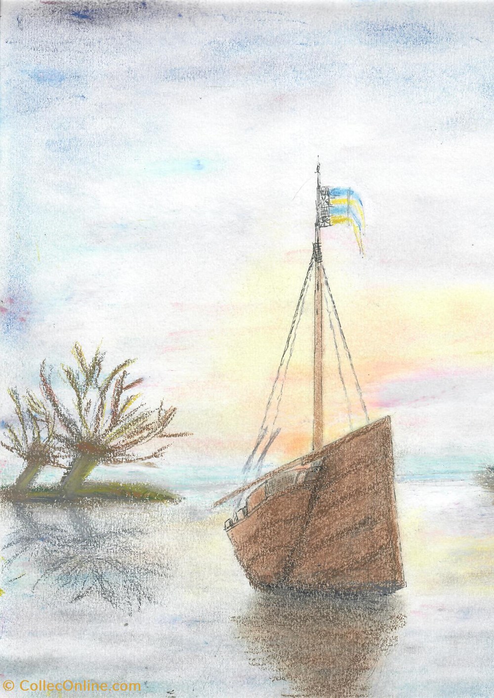 art antiquites peintures dessins gabarre saint thibault sur le plan eau ecluzelles