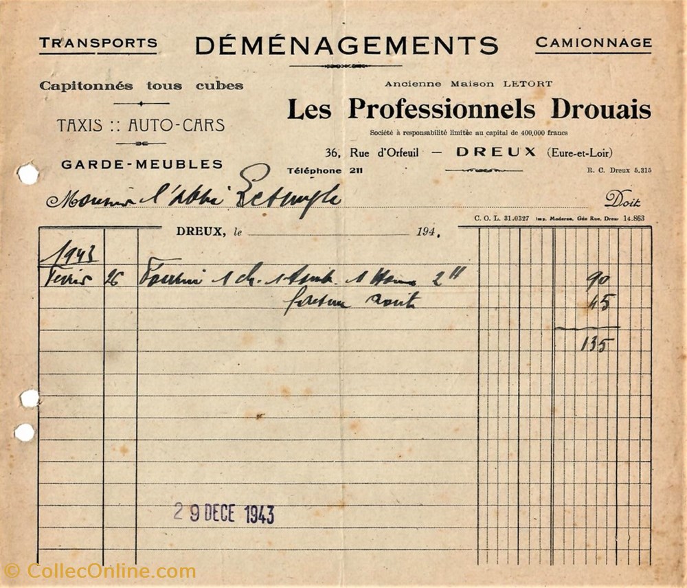 Les Professionnels Drouais documents anciens factures commerciaux les professionnels drouais