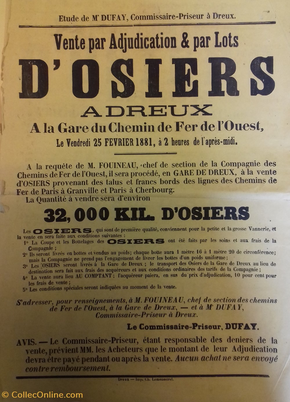 Vente d'osiers documents anciens affiches institutionnelle vente osiers