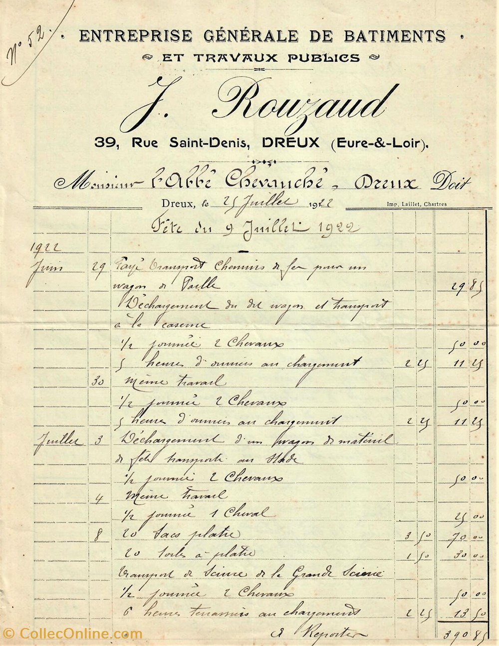 Entreprise Générale de Bâtiments et Travaux Publics J. Rouzaud documents anciens factures commerciaux entreprise generale de batiments et travaux publics j rouzaud