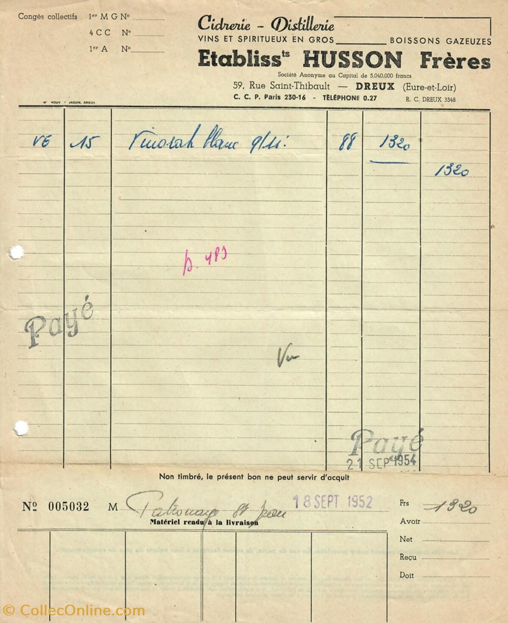 Établissements Husson Frères documents anciens factures commerciaux etablissements husson freres