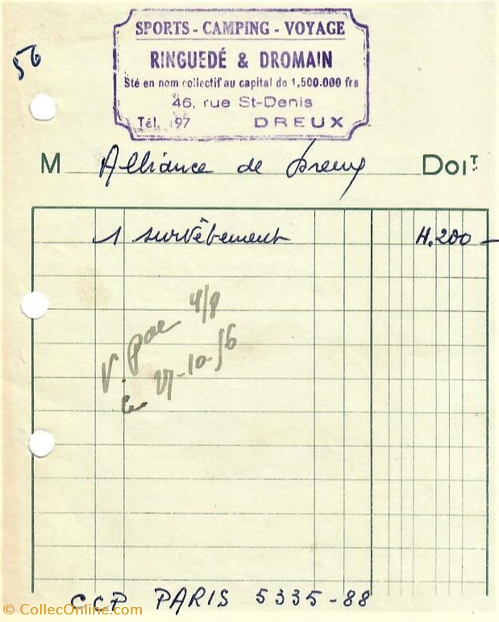 Sports - Camping - Voyage Ringuedé & Dromain documents anciens factures commerciaux sports camping voyage ringuede dromain