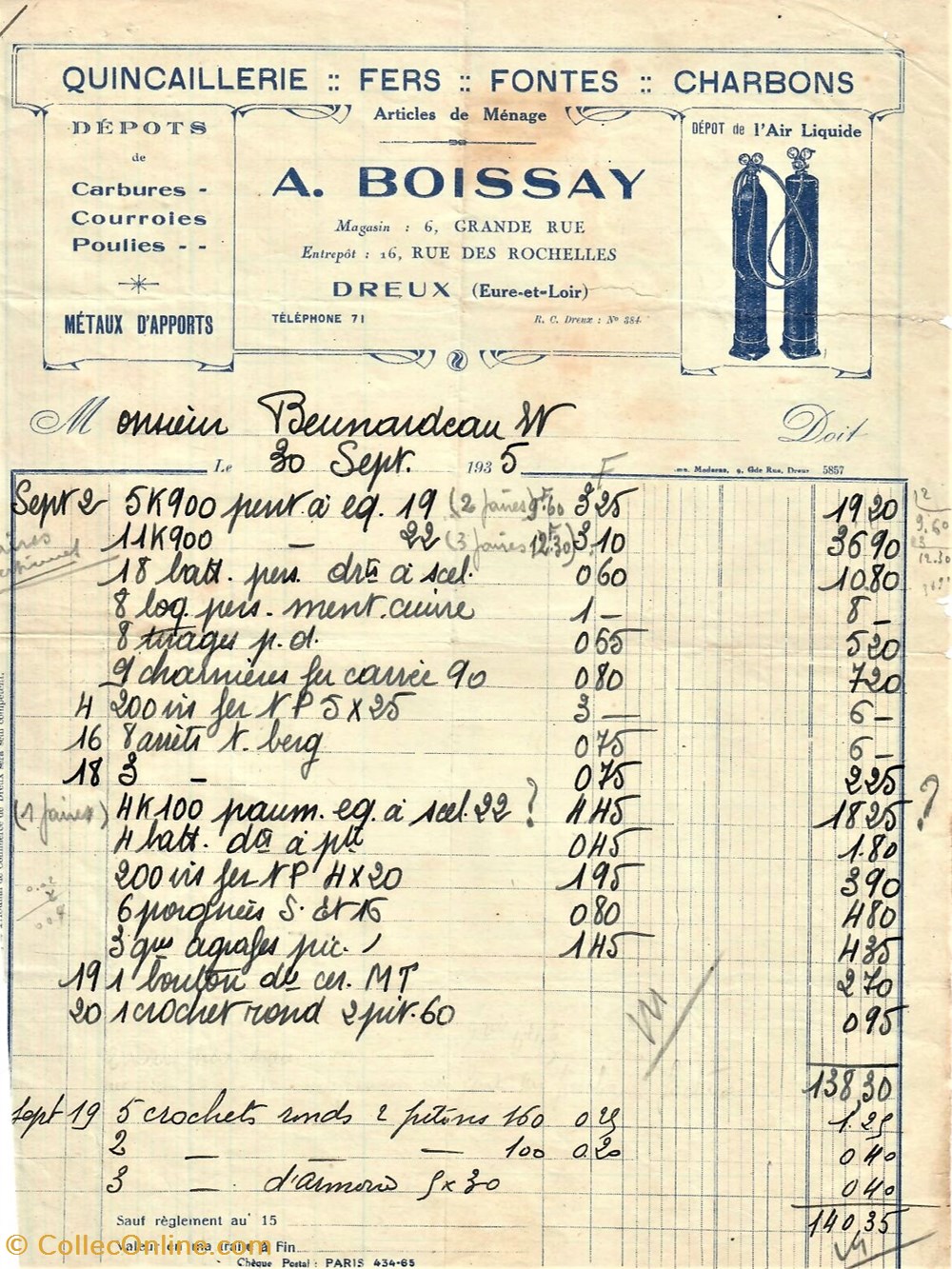 documents anciens factures commerciaux etablissements boissay
