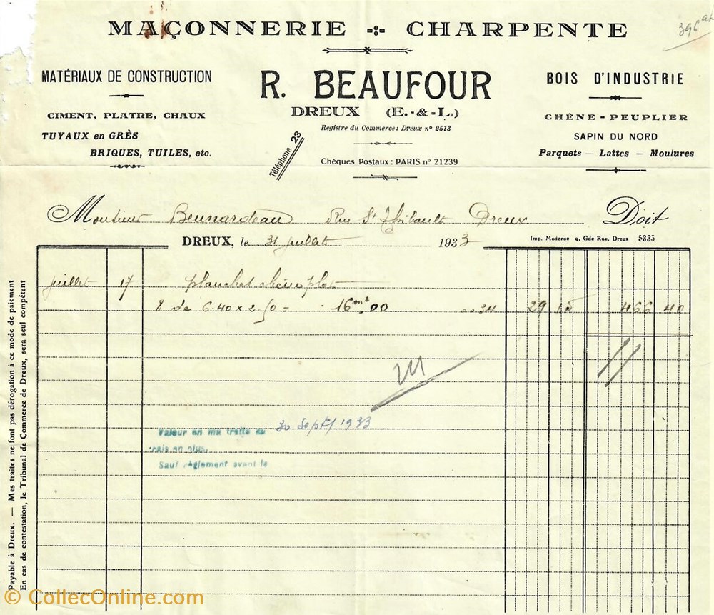 documents anciens factures commerciaux maconnerie r beaufour