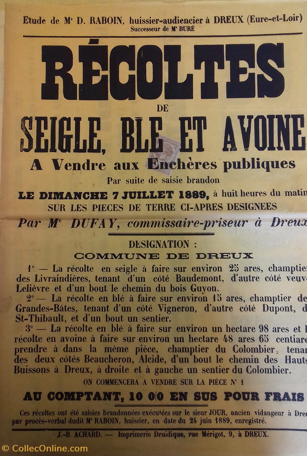 Vente de seigle, blé et avoine documents anciens affiches institutionnelle vente de seigle ble et avoine