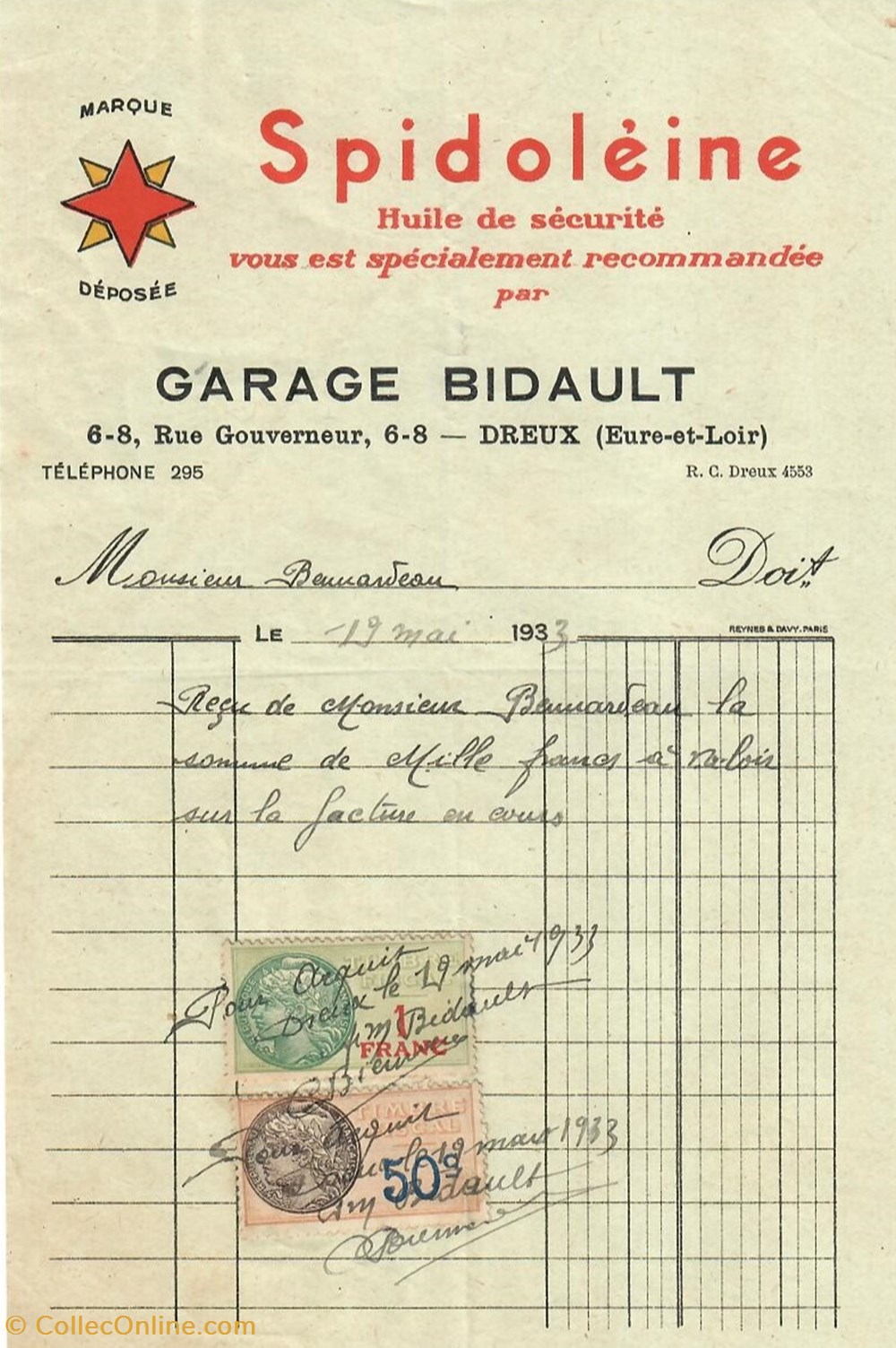 documents anciens factures commerciaux garage bidault