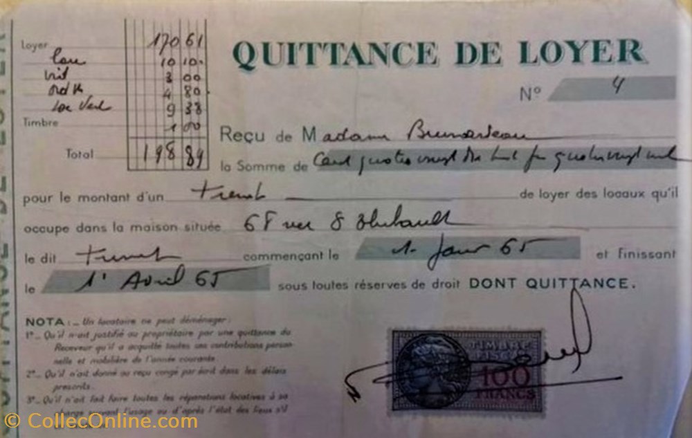 Reçu de quittance de loyer documents anciens factures commerciaux recu de quittance de loyer