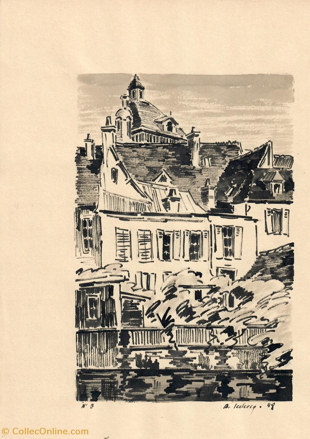 art antiquites peintures dessins maisons et coupole de eglise saint pierre de dreux depuis la rue esmery caron