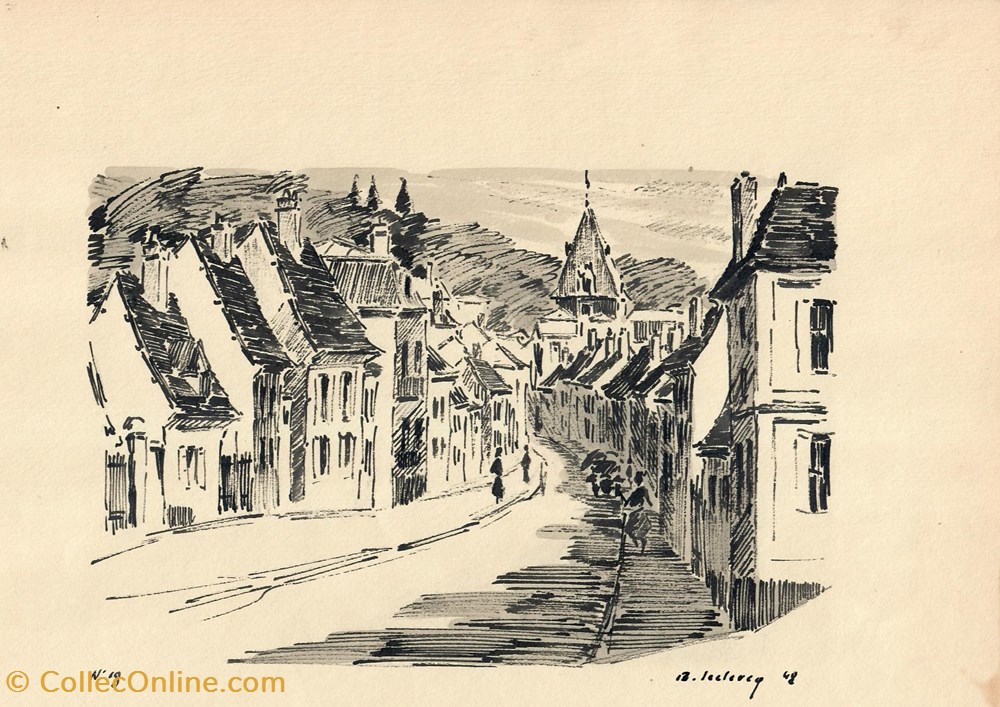 antiquites peintures dessins haut de la rue saint martin et le toit du beffroi