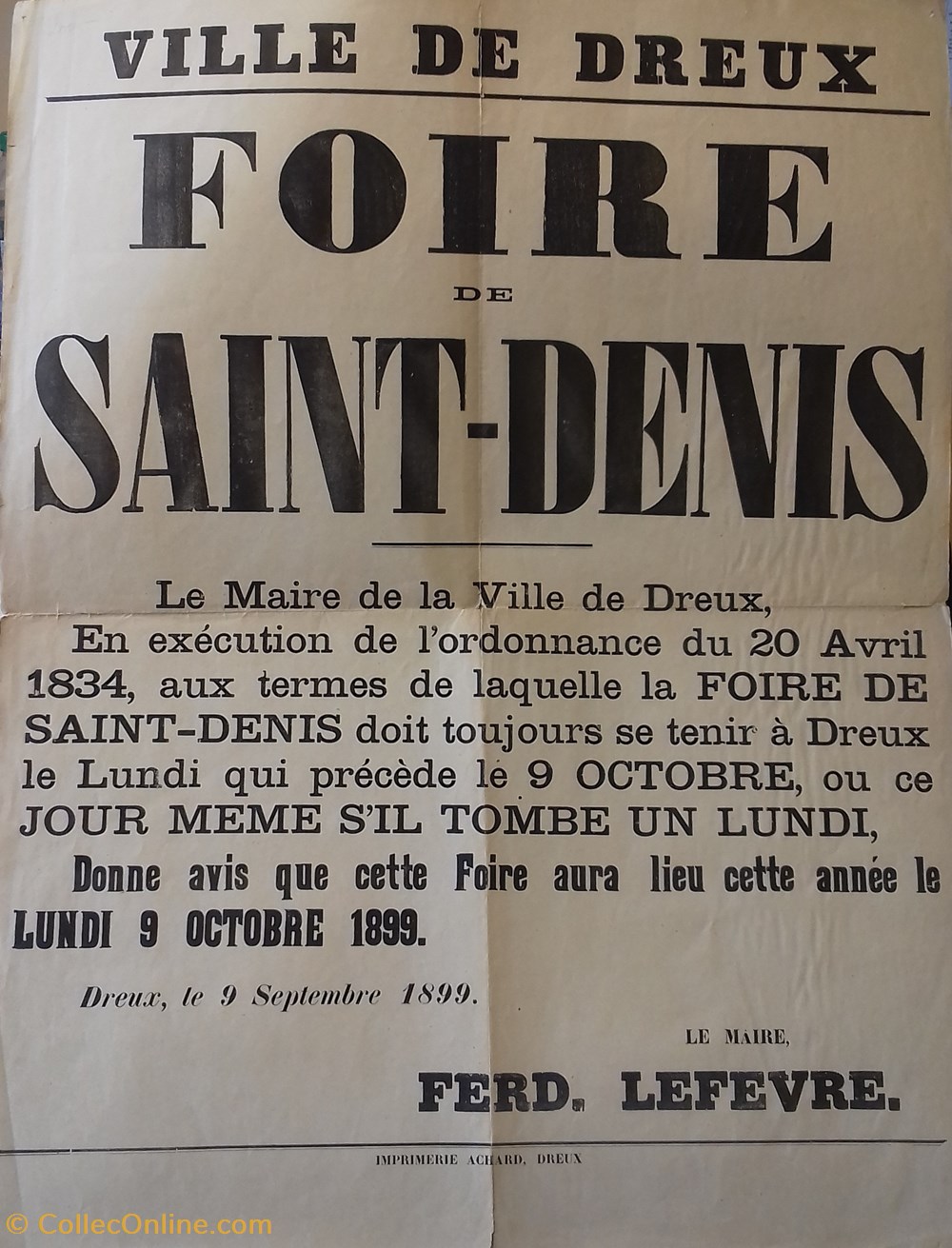Foire de la Saint-Denis de Dreux documents anciens affiches institutionnelle foire de la saint denis de dreux