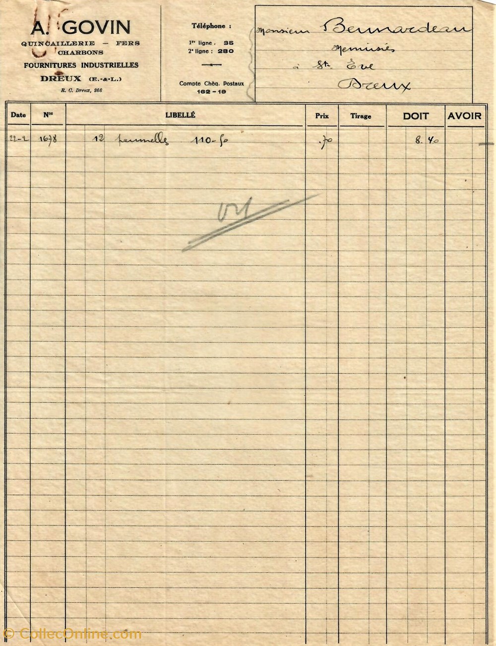 Quincaillerie A. Govin documents anciens factures commerciaux quincaillerie a govin