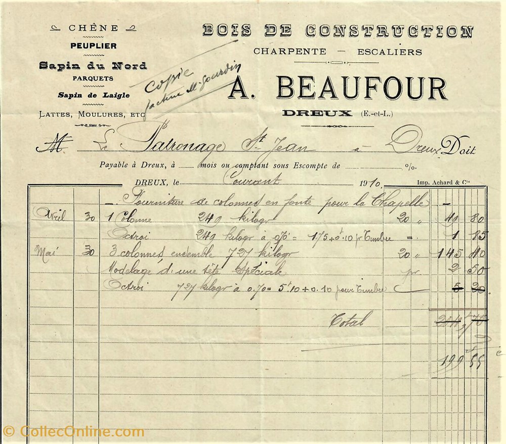 documents anciens factures commerciaux maconnerie a beaufour