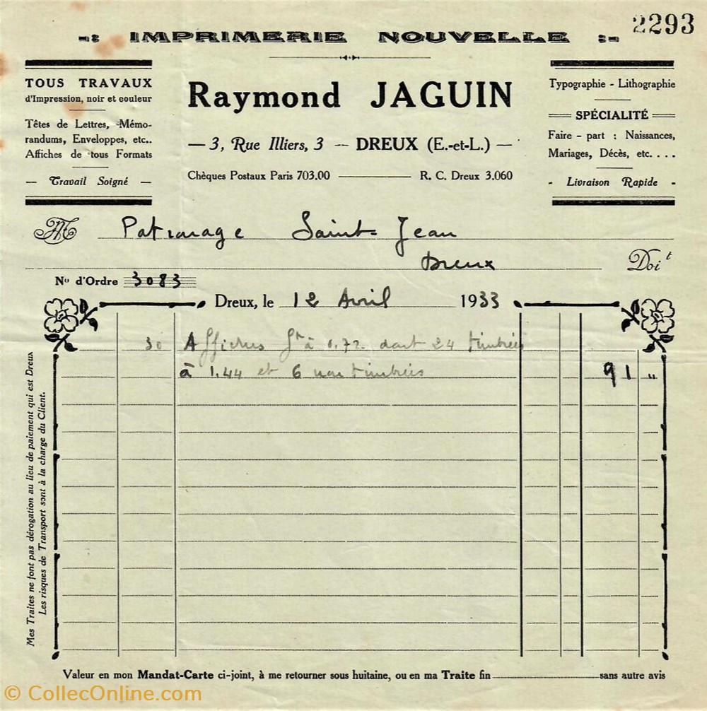 Imprimerie Nouvelle Raymond Jaguin documents anciens factures commerciaux imprimerie nouvelle raymond jaguin