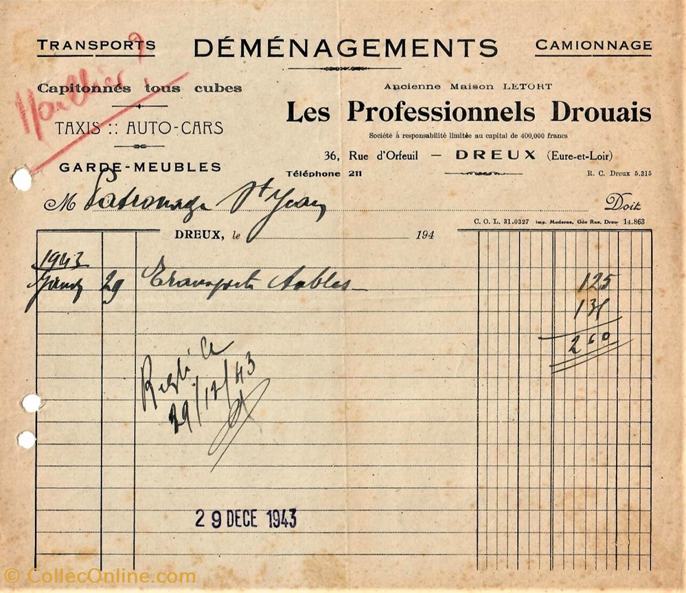 Les Professionnels Drouais documents anciens factures commerciaux les professionnels drouais