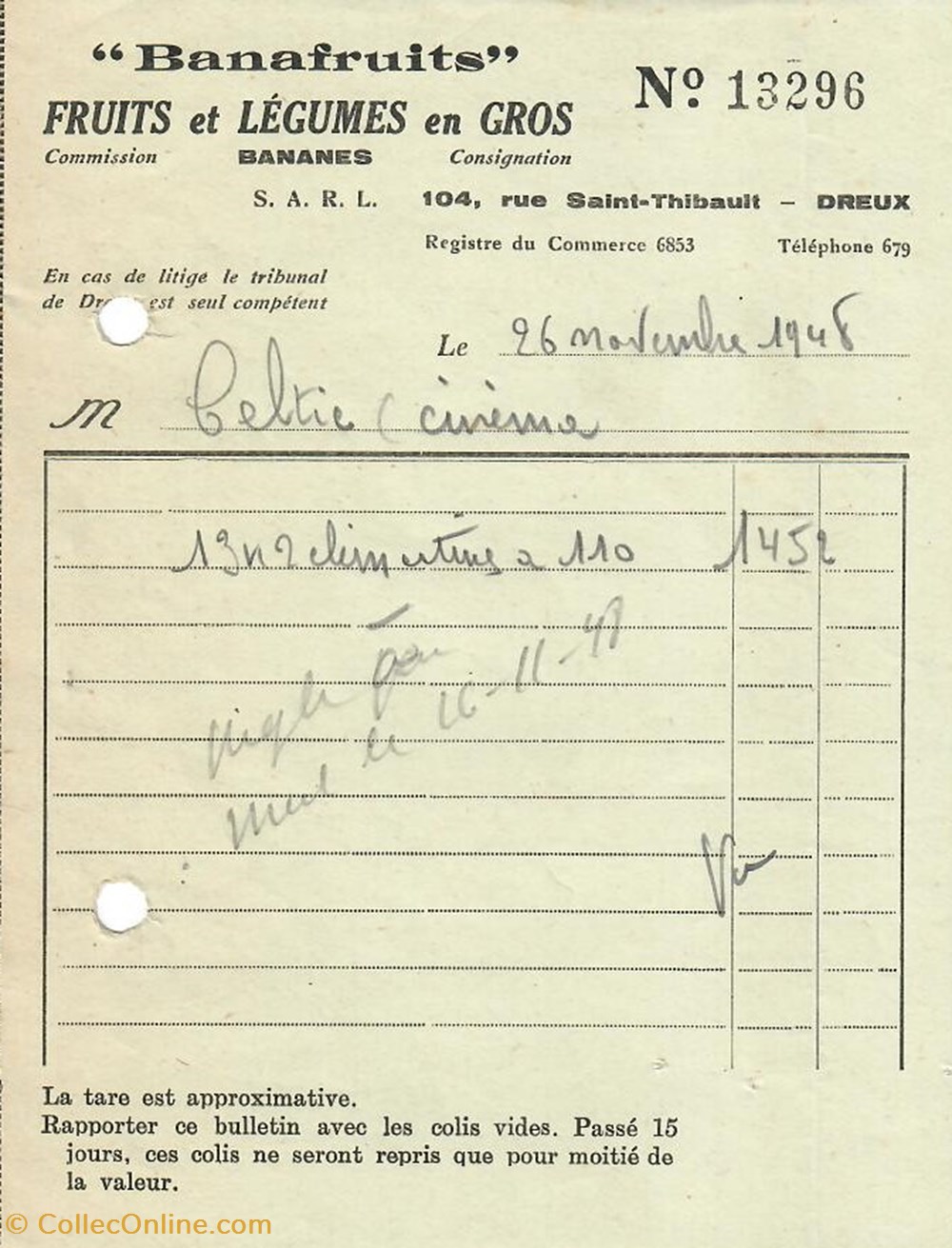 documents anciens factures commerciaux bananafruits