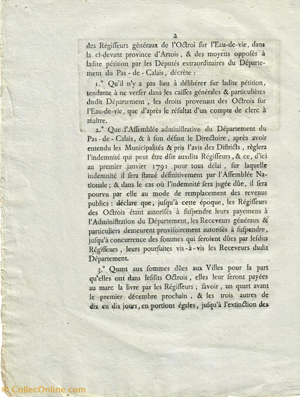 Décret de l'Assemblée Nationale concernant l'Octroi sur l'eau-de-vie 2 documents anciens decrets lois decret de assemblee nationale concernant octroi sur eau de vie