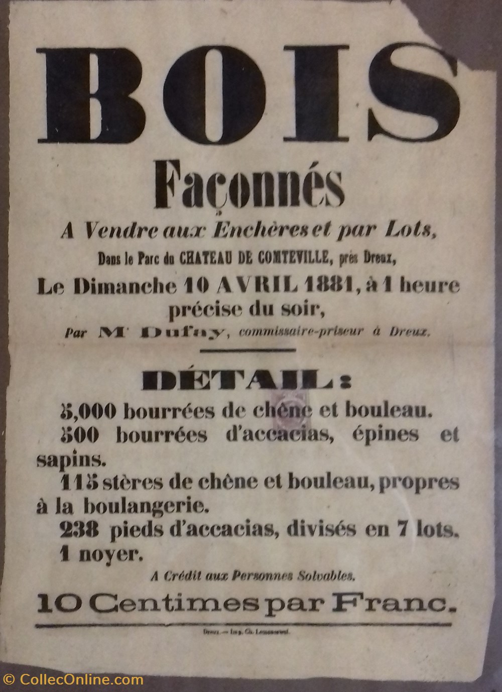 Vente de bois façonnés documents anciens affiches institutionnelle vente de bois faconnes