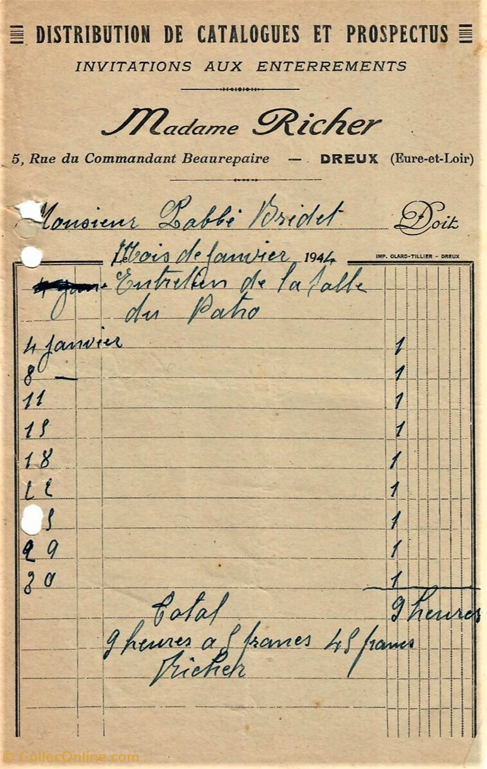 Distribution de Catalogues et Prospectus Madame Richer documents anciens factures commerciaux distribution de catalogues et prospectus madame richer