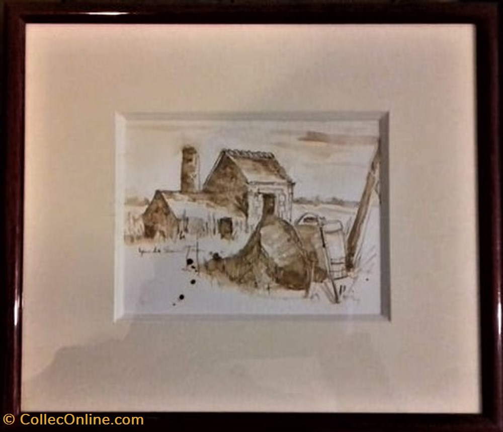 art antiquites peintures dessins maison de campagne avec hotte de vendange et pulverisateur