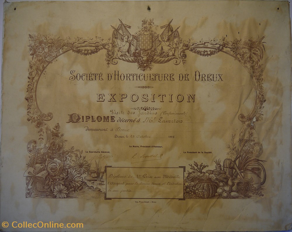 documents anciens diplomes bulletins scolaires diplome de trophee aux armes de dreux pour le 1er prix avec medaille argent decerne a mr laverton