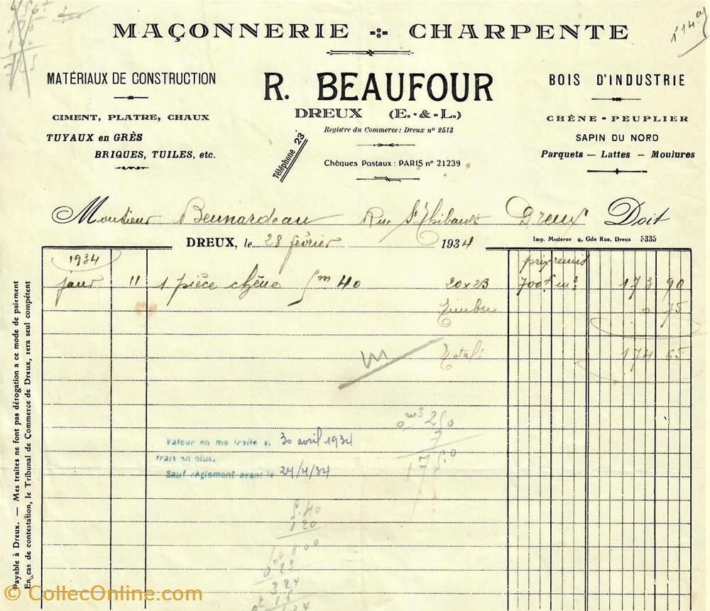 documents anciens factures commerciaux maconnerie r beaufour
