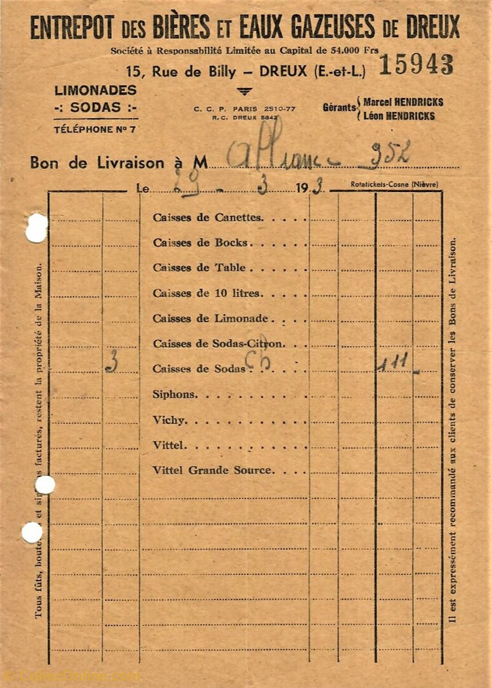 documents anciens factures commerciaux entrepot des bieres et eaux gazeuses de dreux
