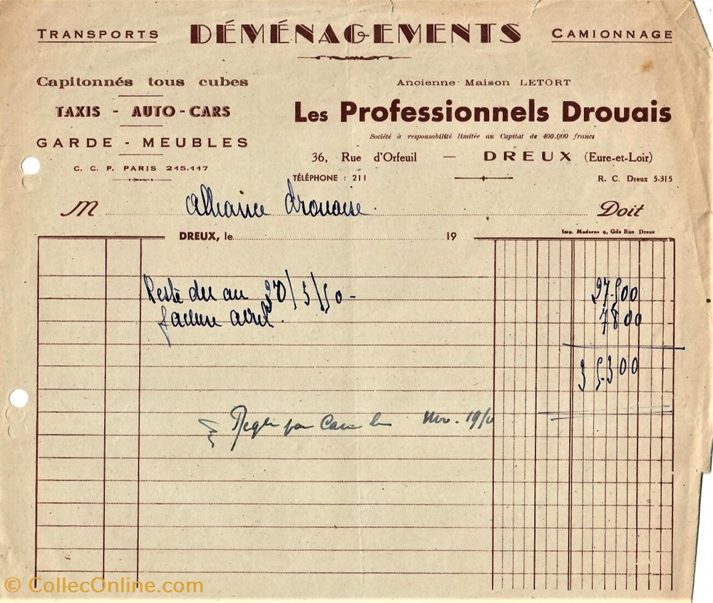 Les Professionnels Drouais documents anciens factures commerciaux les professionnels drouais