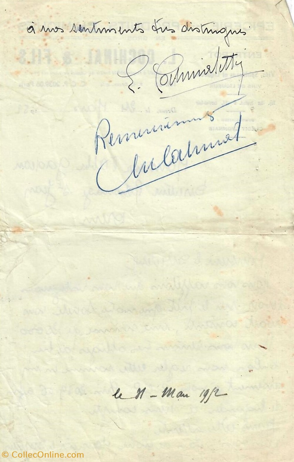 Lettre de rappel de l'Épicerie L. Cochinal & Fils documents anciens factures commerciaux lettre de rappel de epicerie l cochinal fils