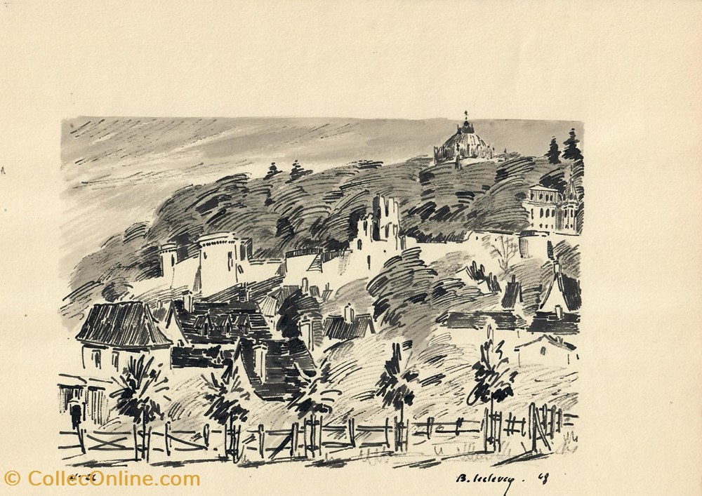 antiquites peintures dessins remparts et chapelle royale saint louis depuis les jardins de la sente des bates